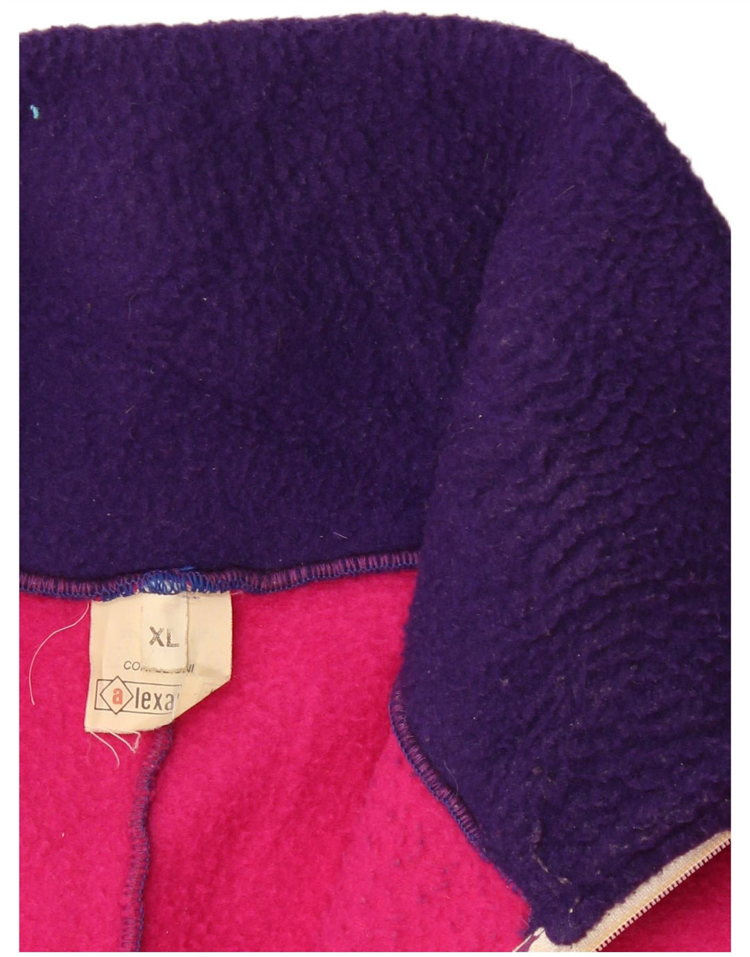 ALEXANDER Mens Zip Neck Fleece Jumper XL Purple Colourblock Polyester
