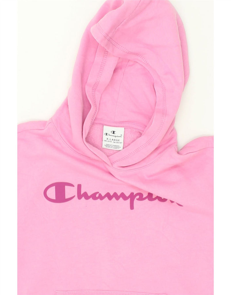 CHAMPION Girls Graphic Hoodie Jumper 13-14 Years XL  Pink Cotton | Vintage Champion | Thrift | Second-Hand Champion | Used Clothing | Messina Hembry 