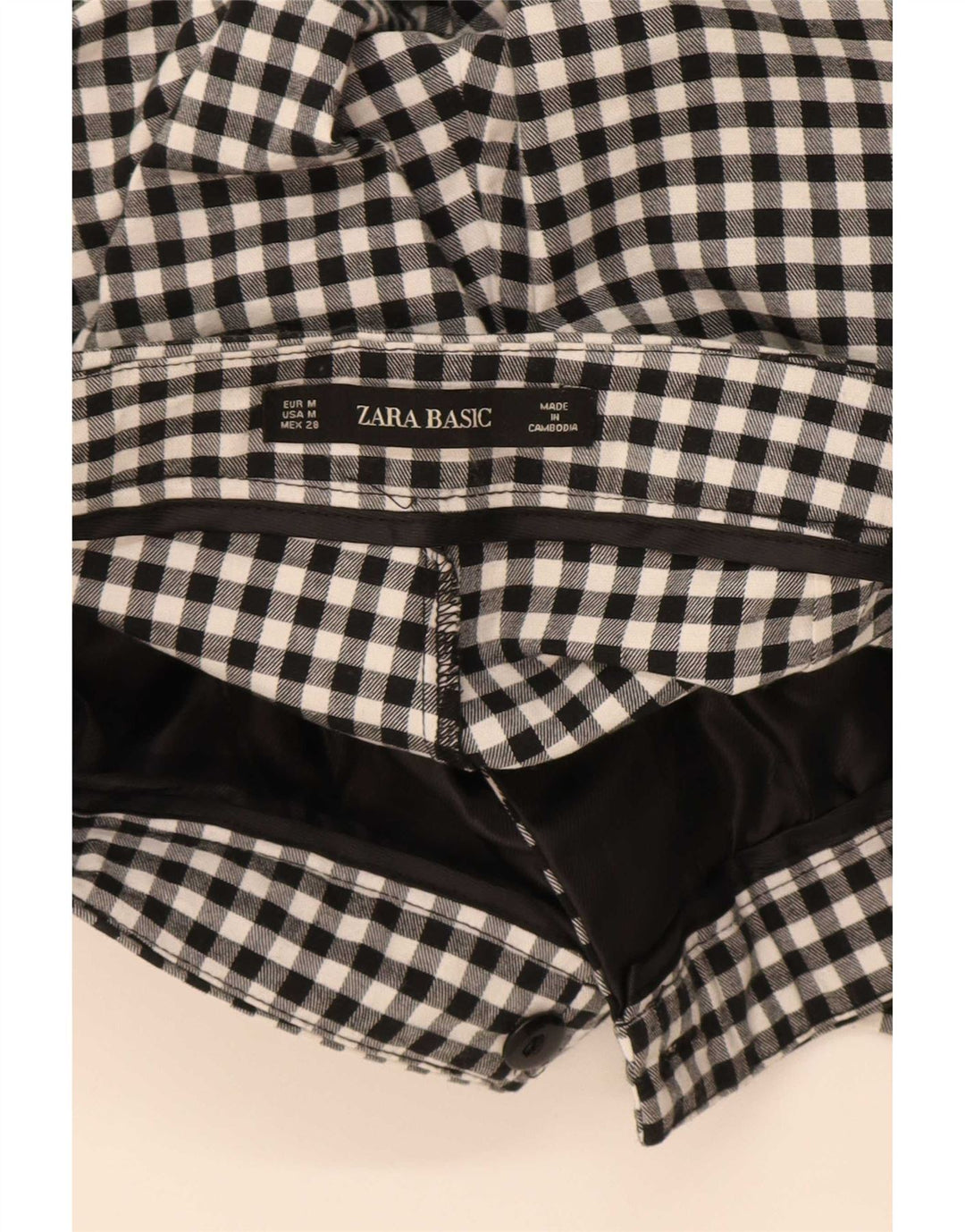 Zara Womens Slim Cropped Trousers Medium W28 L26 Black Gingham Cotton
