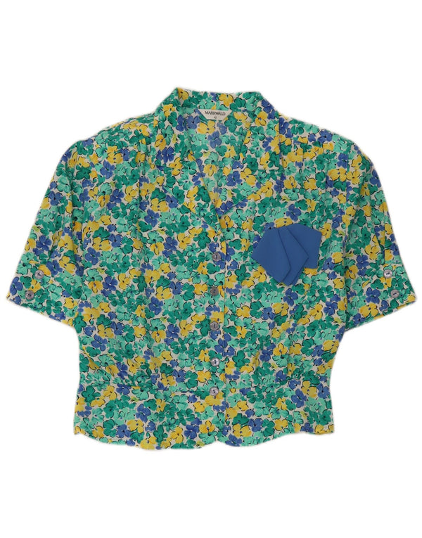 MARKWALD Womens Crop Short Sleeve Shirt Blouse IT 42 Medium Green Floral