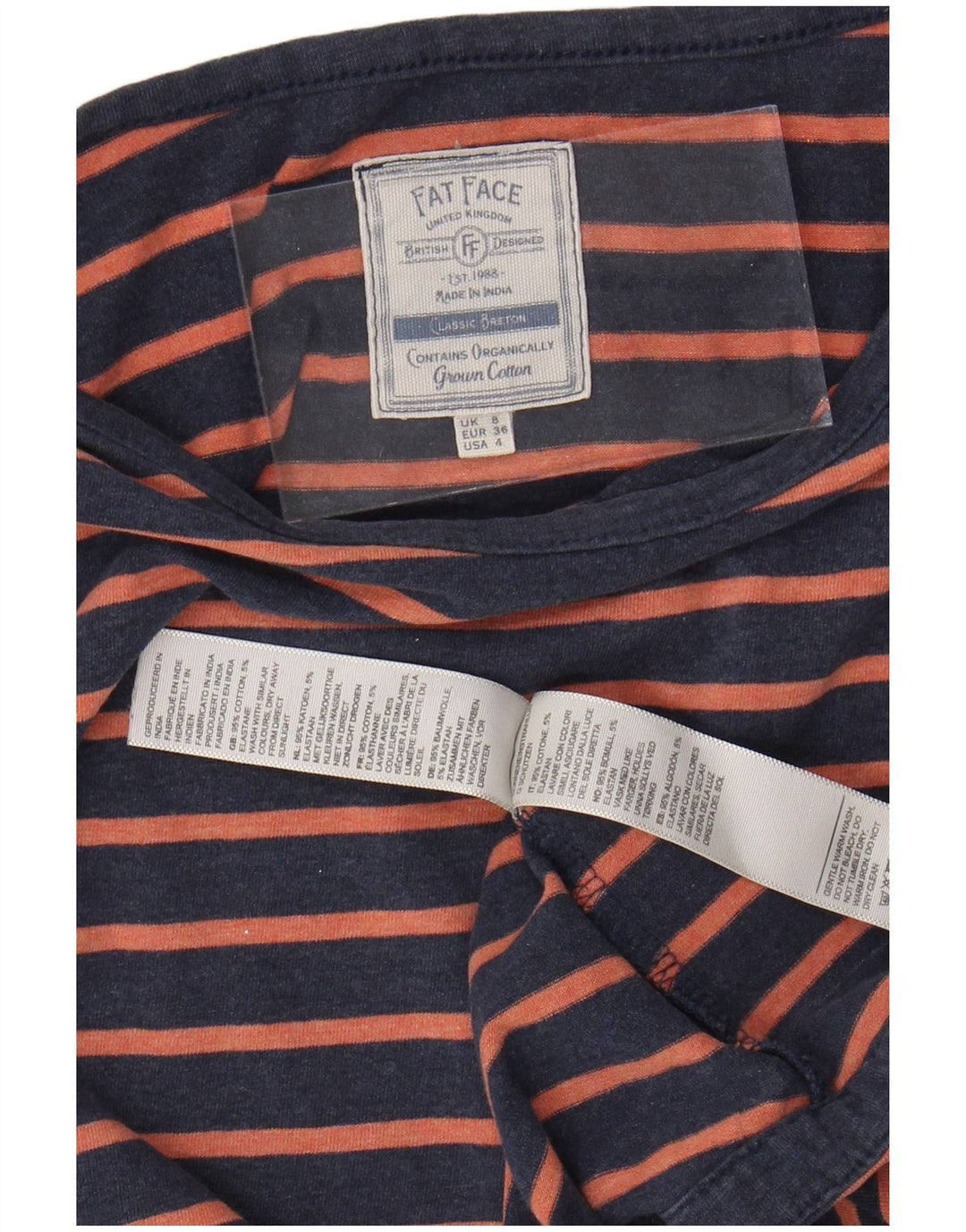 FAT FACE Womens Top Long Sleeve UK 8 Small Navy Blue Striped Cotton