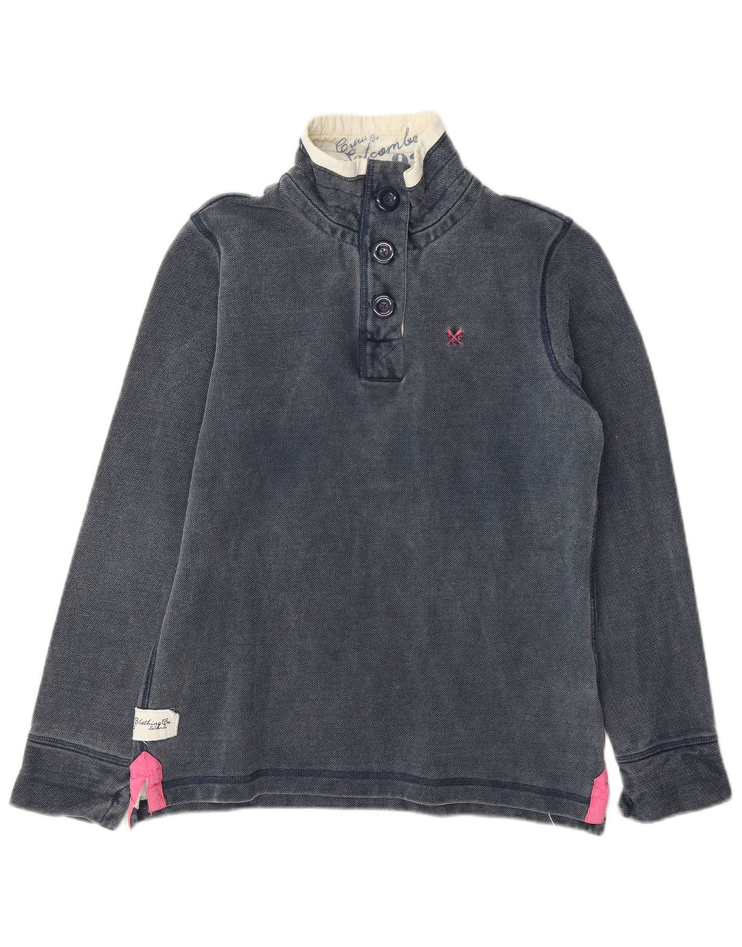 Crew Clothing Womens Button Neck Sweatshirt Jumper UK 8 Small Navy Blue
