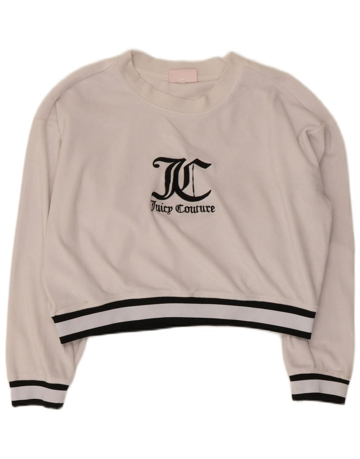 JUICY COUTURE Womens Crop Graphic Sweatshirt Jumper UK 16 Large White