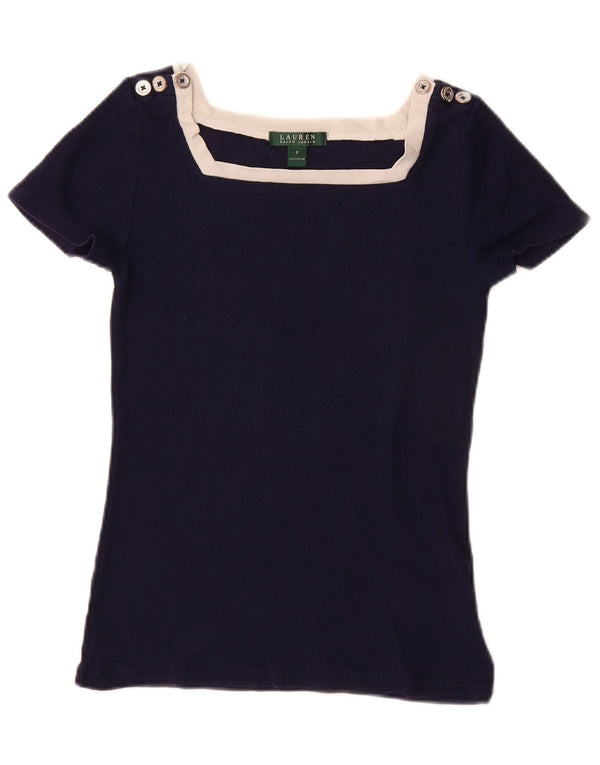 Ralph Lauren Womens T-Shirt Top UK 10 Small Navy Blue Colourblock Cotton