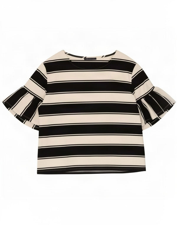 Marks & Spencer Womens 3/4 Sleeve Blouse Top UK 18 XL Black Striped Cotton
