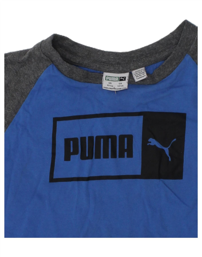 PUMA Boys Graphic T-Shirt Top 5-6 Years XS  Navy Blue Colourblock Cotton | Vintage Puma | Thrift | Second-Hand Puma | Used Clothing | Messina Hembry 