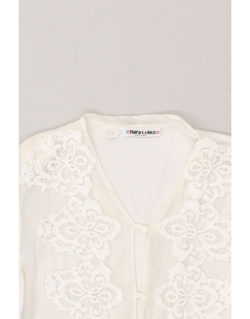 ENARA CAMICE Womens Shirt Blouse UK 12 Medium White Floral Cotton Vintage Enara Camice and Second-Hand Enara Camice from Messina Hembry 