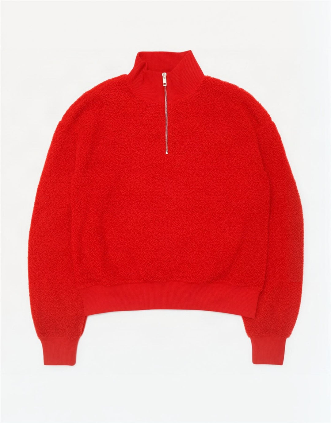 Topshop Womens Oversized Zip Neck Fleece Jumper UK 10 Small Red Polyester
