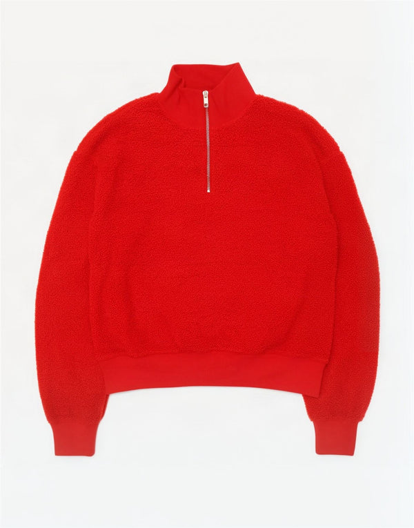 Topshop Womens Oversized Zip Neck Fleece Jumper UK 10 Small Red Polyester