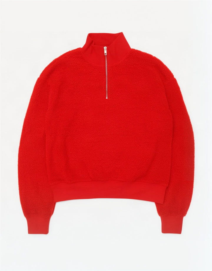 Topshop Womens Oversized Zip Neck Fleece Jumper UK 10 Small Red Polyester