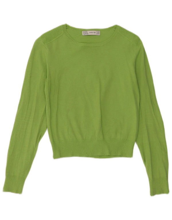 Zara Womens Crop Boat Neck Jumper Sweater UK 12 Medium Green Ramie