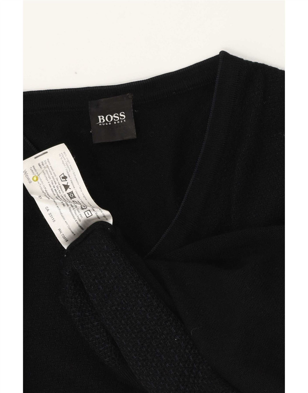 Hugo Boss Mens V-Neck Jumper Sweater Medium Black Virgin Wool