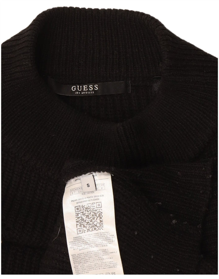 Guess Womens Oversized Turtle Neck Jumper Sweater UK 10 Small Black Acrylic