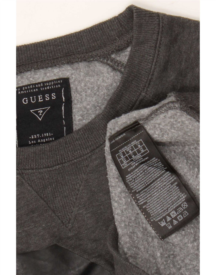 Guess Mens Graphic Sweatshirt Jumper UK 36 Small Grey Flecked Cotton
