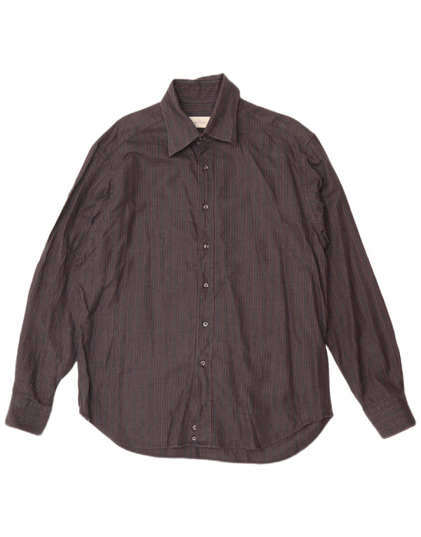 Trussardi Mens Shirt Size 44 17 1/2 XL Navy Blue Striped Classic