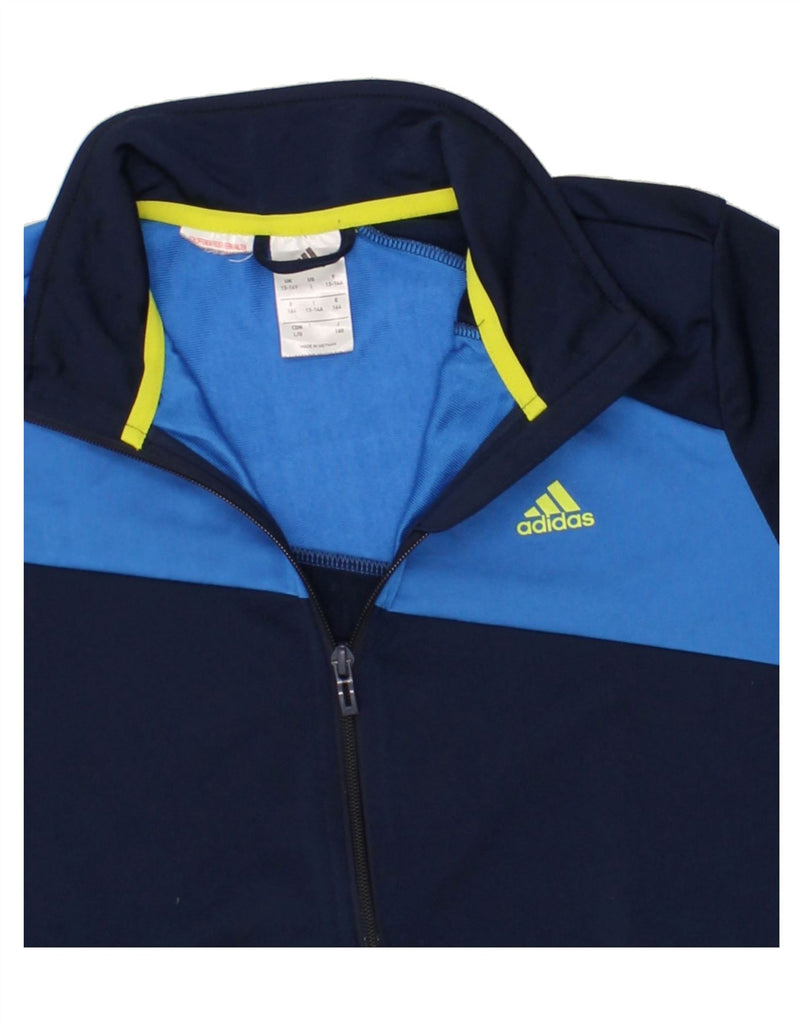 ADIDAS Boys Tracksuit Top Jacket 13-14 Years Navy Blue Colourblock Vintage Adidas and Second-Hand Adidas from Messina Hembry 