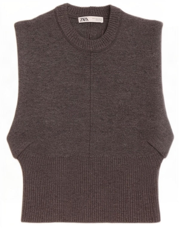 Zara Womens Vest Tank Top UK 10 Small Grey Wool