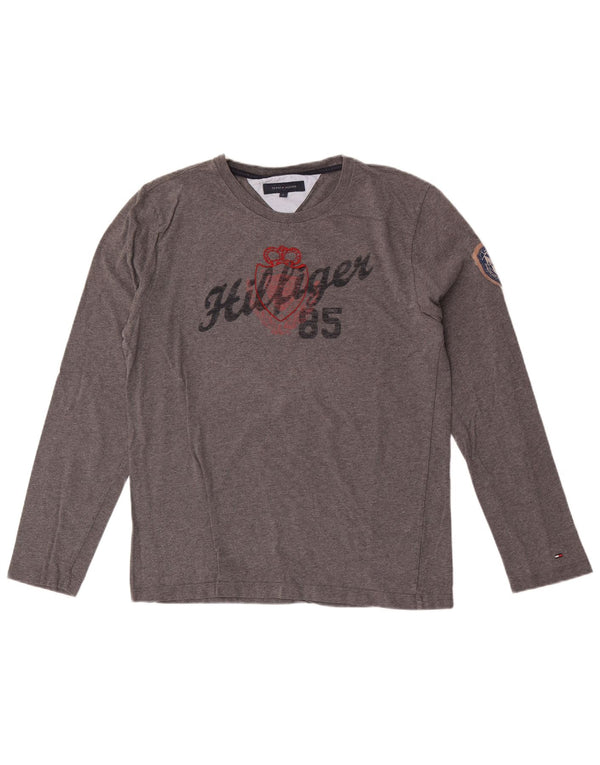 Tommy Hilfiger Womens Graphic Top Long Sleeve UK 16 Large Grey Cotton