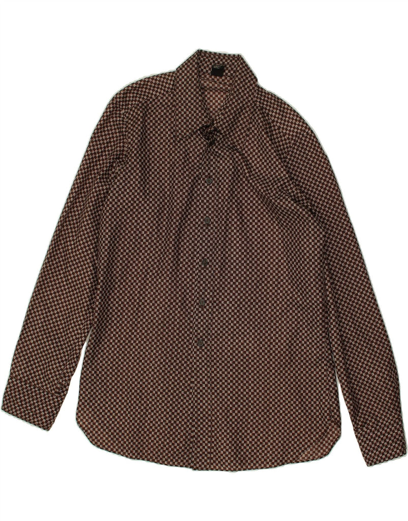 VINTAGE Mens Shirt Medium Brown Geometric Polyamide | Vintage Vintage | Thrift | Second-Hand Vintage | Used Clothing | Messina Hembry 