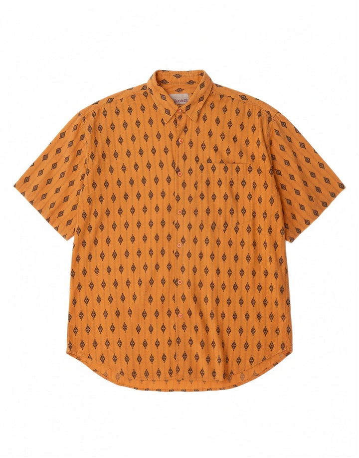 ANYWAY Mens Short Sleeve Shirt XL Orange Geometric Cotton Vintage Anyway and Second-Hand Anyway from Messina Hembry 