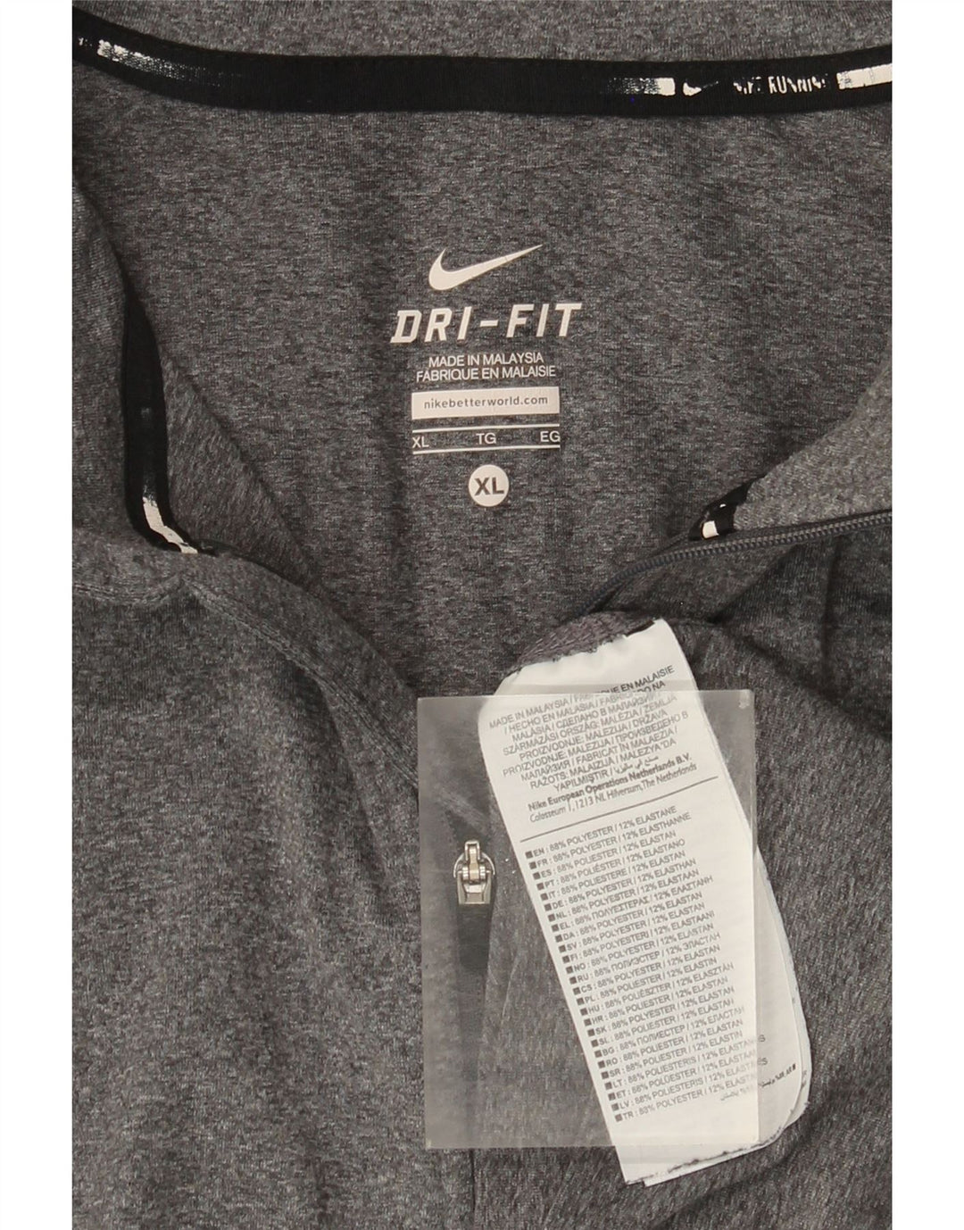 Nike Mens Dri Fit Zip Neck Top Long Sleeve XL Grey Flecked Polyester
