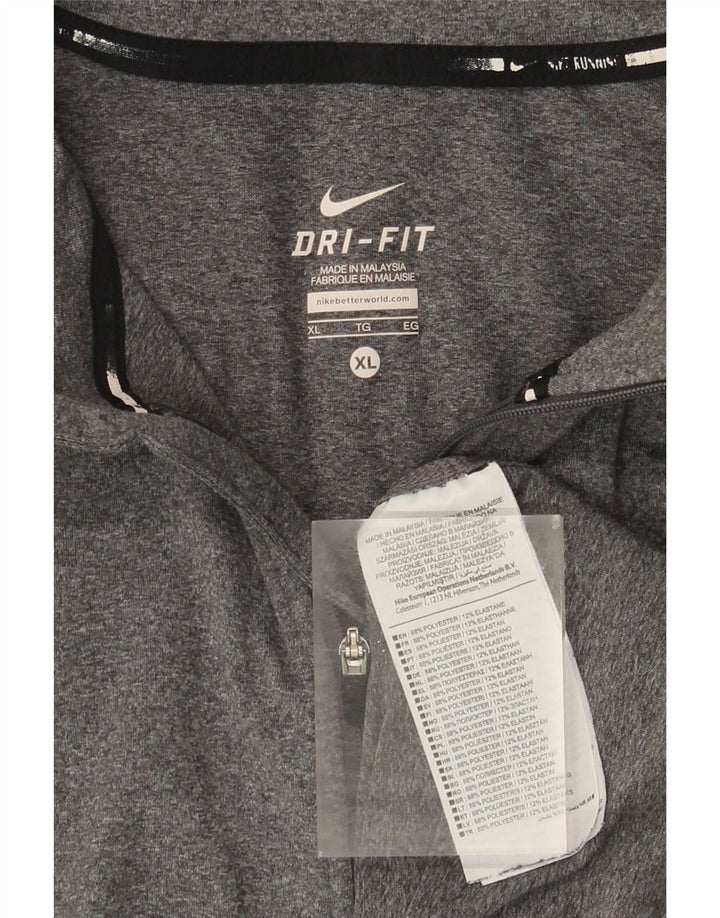 Nike Mens Dri Fit Zip Neck Top Long Sleeve XL Grey Flecked Polyester