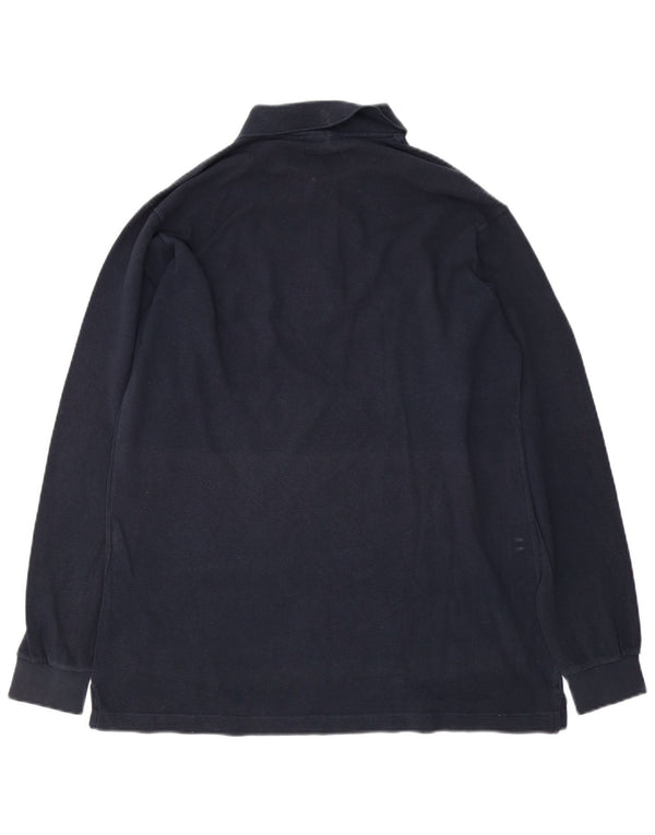 Sergio Tacchini Mens Long Sleeve Polo Shirt Medium Navy Blue Cotton