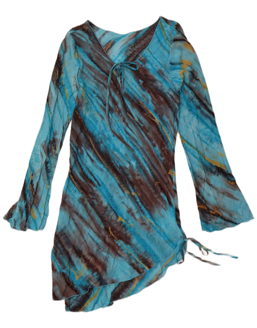 DAKS Womens Long Sleeve Asymmetrical Dress UK 12 Medium Blue Tie Dye Rayon