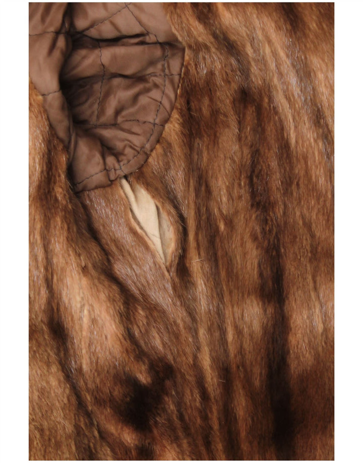 Vintage Womens Fur Leather Coat UK 16 Large Beige