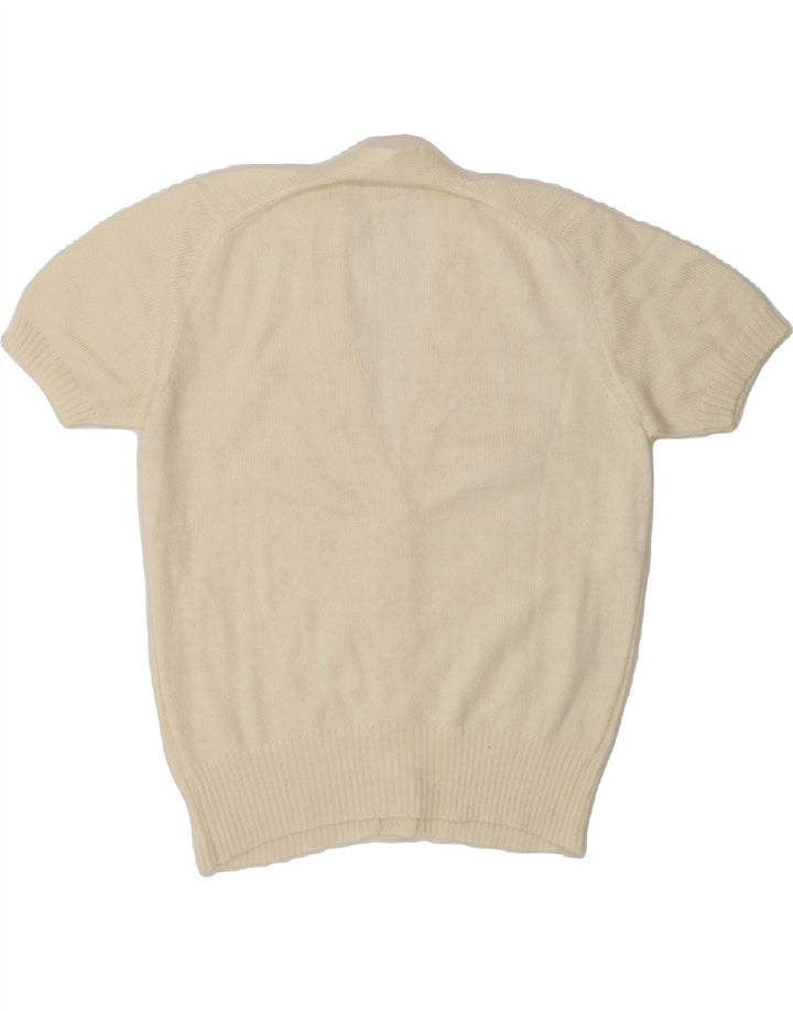 VINTAGE Womens Short Sleeve Cardigan Sweater UK 12 Medium Off White Vintage Vintage and Second-Hand Vintage from Messina Hembry 