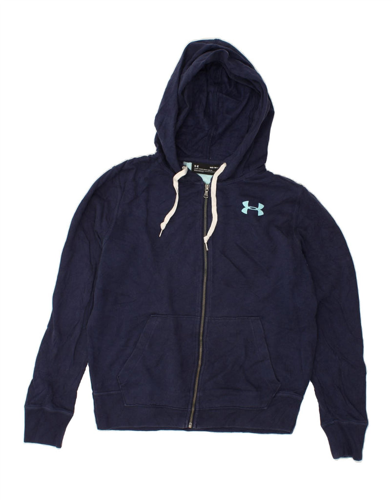 UNDER ARMOUR Womens Graphic Zip Hoodie Sweater UK 14 Medium Navy Blue | Vintage Under Armour | Thrift | Second-Hand Under Armour | Used Clothing | Messina Hembry 