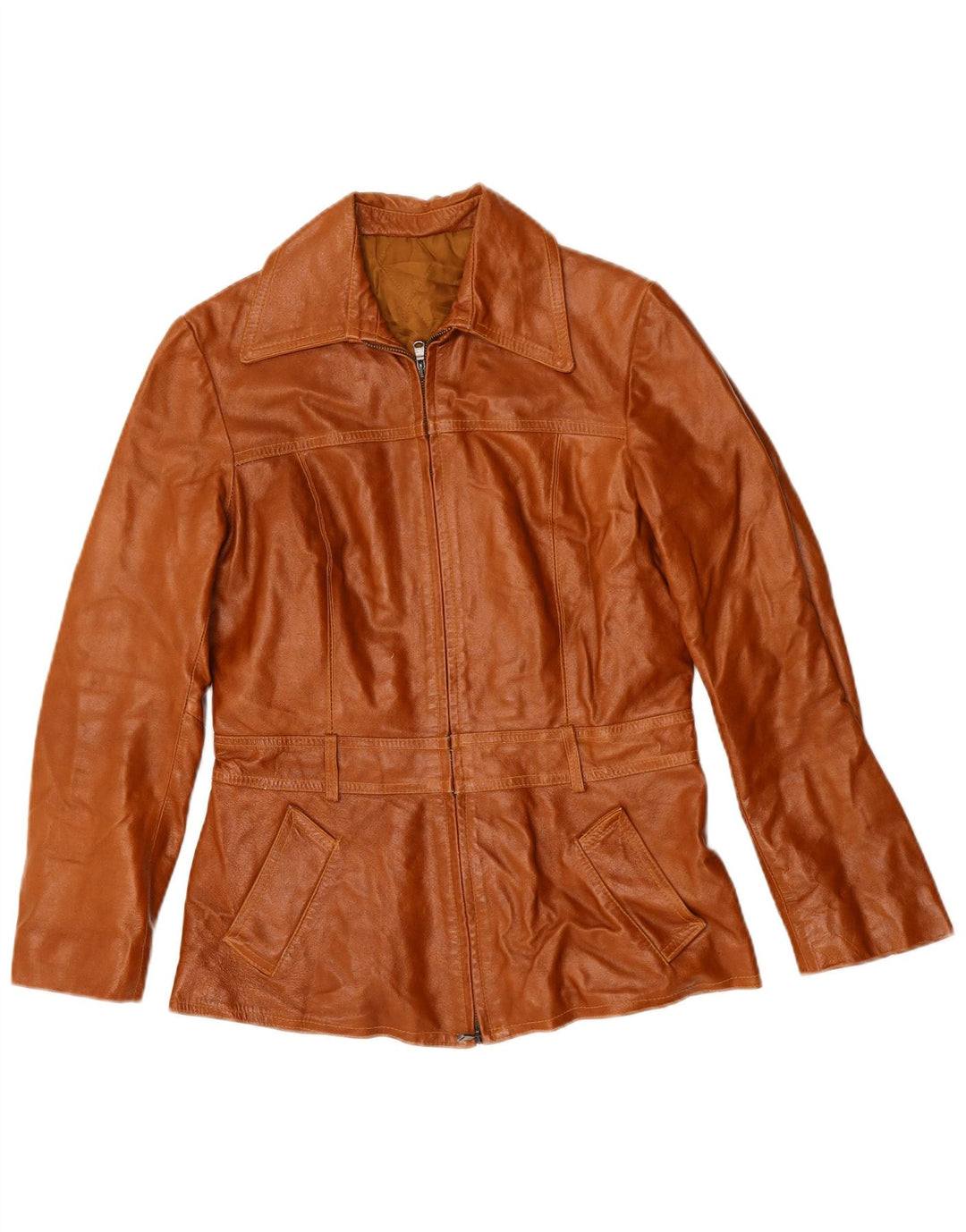 VINTAGE Womens Leather Jacket IT 44 Medium Brown Leather