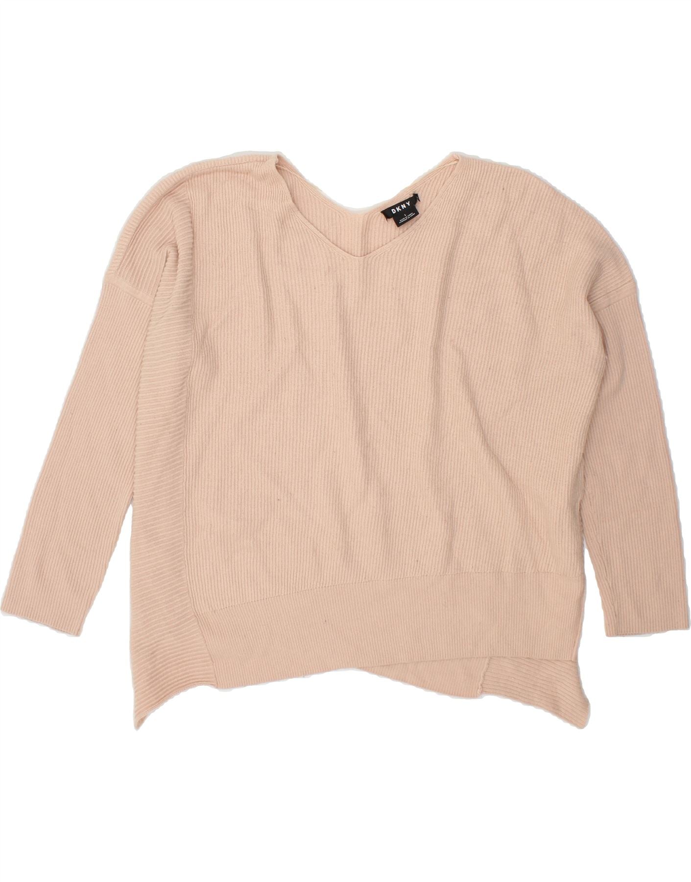 DKNY Womens Oversized V-Neck Jumper Sweater UK 16 Large Pink Nylon