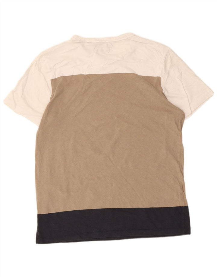 Jack & Jones Mens T-Shirt Top Medium Beige Colourblock Cotton