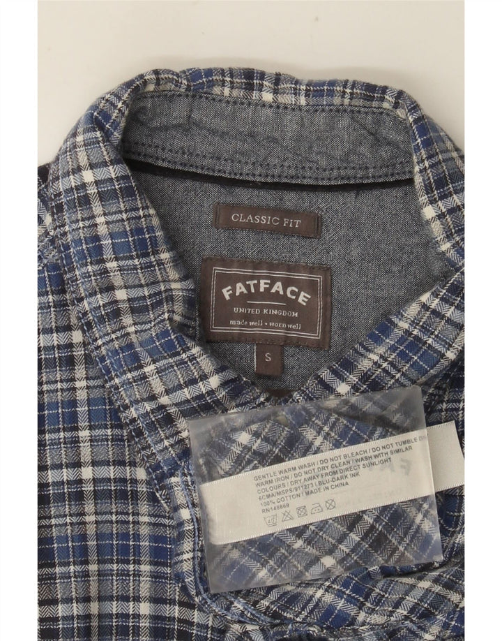 FAT FACE Mens Classic Fit Flannel Shirt Small Blue Check Cotton