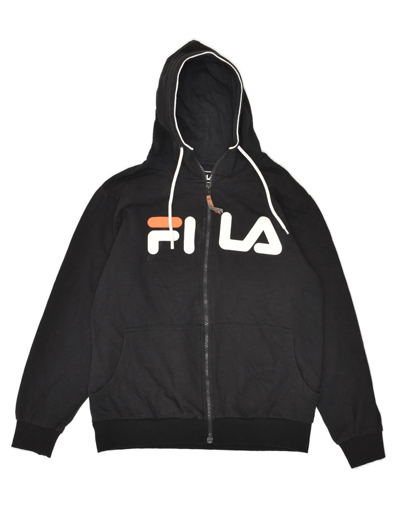 FILA Mens Graphic Zip Hoodie Sweater Medium Black Cotton | Vintage Fila | Thrift | Second-Hand Fila | Used Clothing | Messina Hembry 