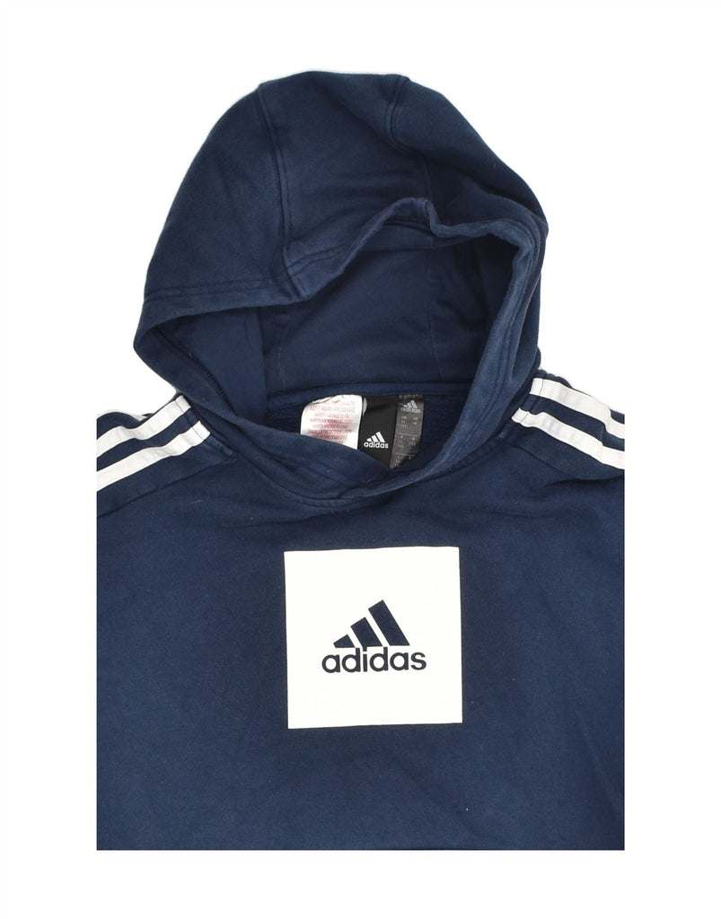 ADIDAS Boys Graphic Hoodie Jumper 11-12 Years Navy Blue Cotton | Vintage Adidas | Thrift | Second-Hand Adidas | Used Clothing | Messina Hembry 