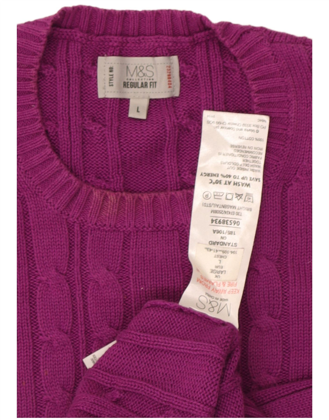 Marks & Spencer Mens Crew Neck Jumper Sweater Large Purple Cotton