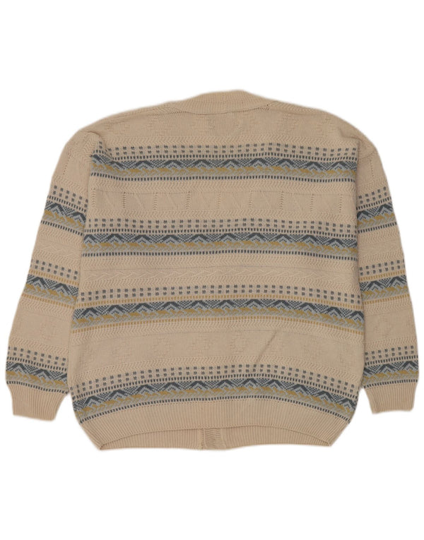 Settebello Mens Cardigan Sweater Large Beige Fair Isle Cotton