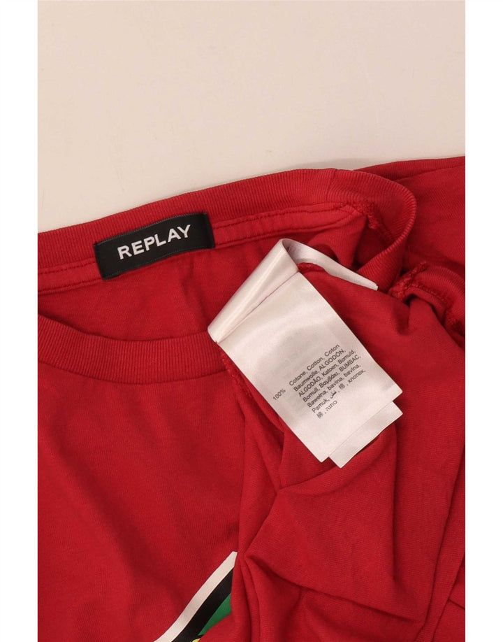 Replay Mens Graphic T-Shirt Top 2XL Red Cotton
