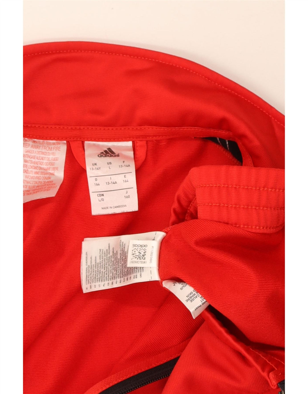 ADIDAS Boys Tracksuit Top Jacket 13-14 Years Red Colourblock Polyester