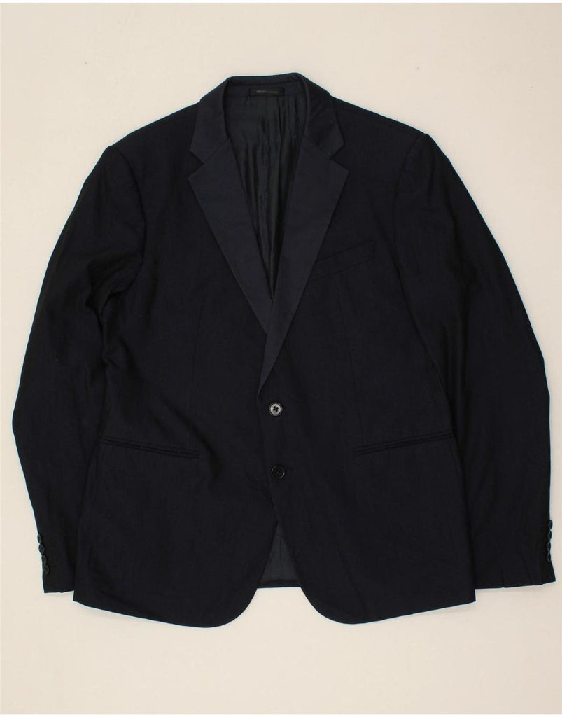 ARMANI COLLEZIONI Mens 2 Button Blazer Jacket UK 38 Medium Navy Blue Vintage Armani Collezioni and Second-Hand Armani Collezioni from Messina Hembry 