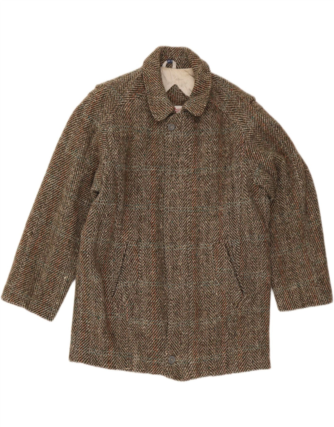 FACIBA Mens Overcoat IT 50 Large Brown Herringbone Wool