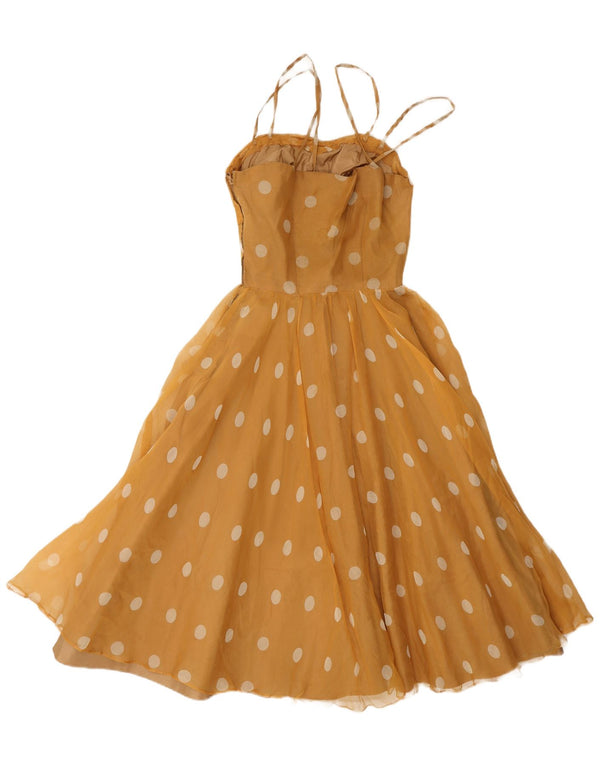 Vintage Womens A-Line Dress UK 8 Small Yellow Polka Dot