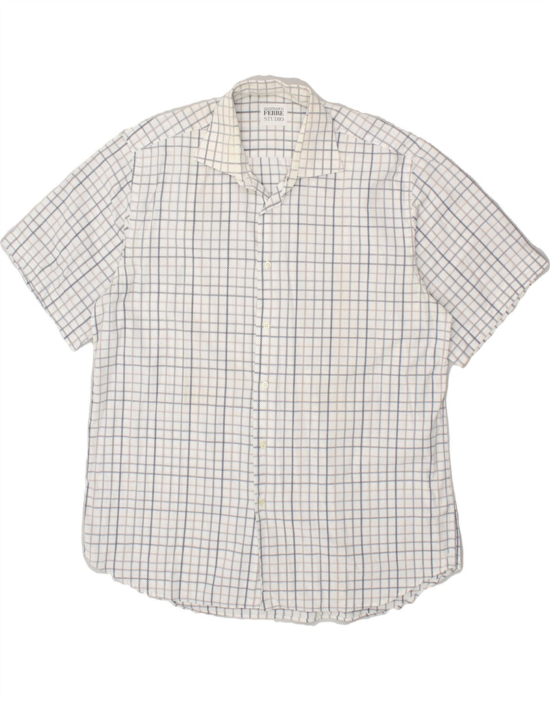 GIANFRANCO FERRE Mens Short Sleeve Shirt Size 17 43 Large White Check Vintage Gianfranco Ferre and Second-Hand Gianfranco Ferre from Messina Hembry 