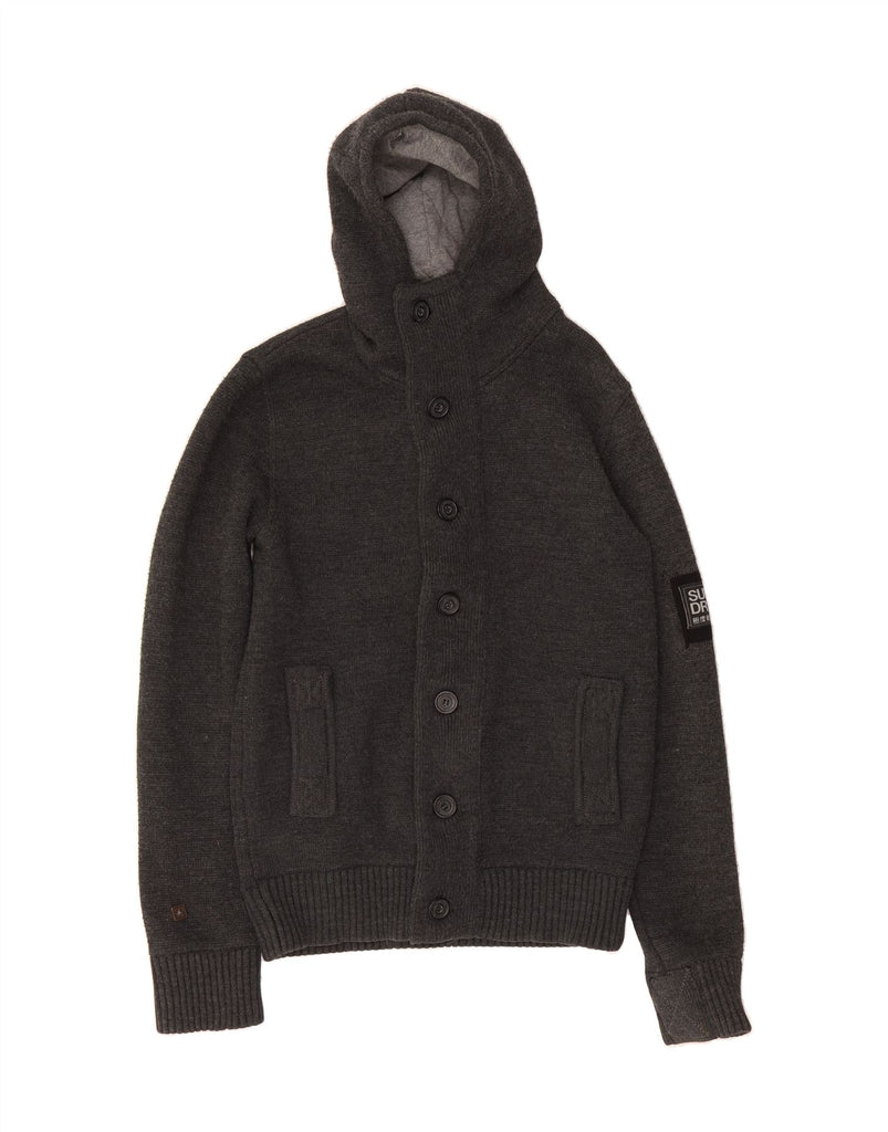 SUPERDRY Mens Hooded Cardigan Sweater Medium Grey Acrylic Vintage Superdry and Second-Hand Superdry from Messina Hembry 