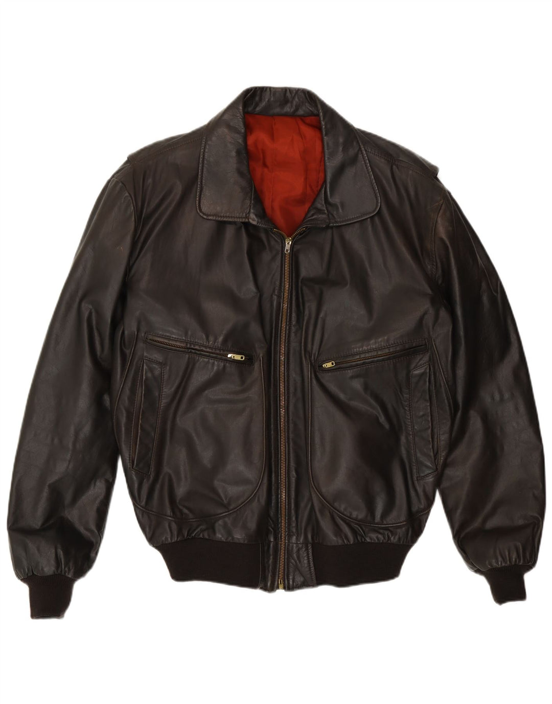 Vintage Mens Leather Jacket IT 48 Medium Brown