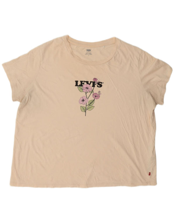 Levi's Womens Graphic T-Shirt Top UK 22 3XL Off White Cotton