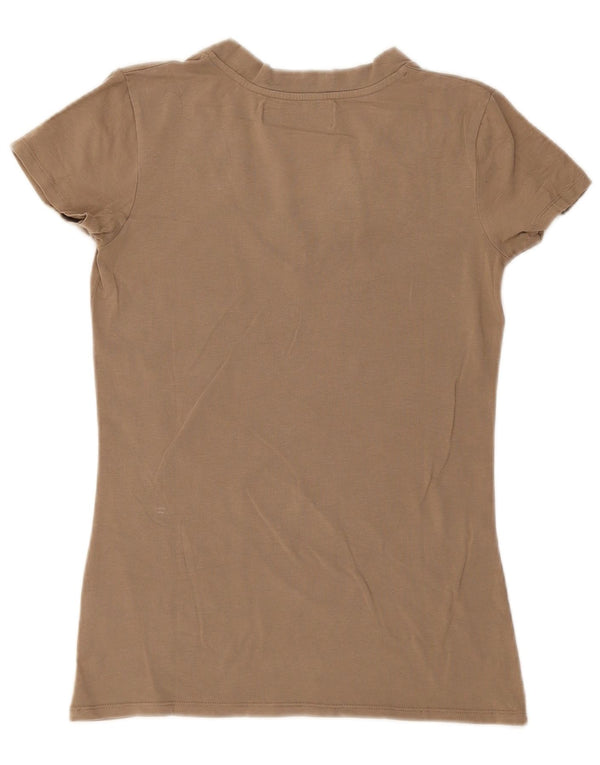 Zara Womens T-Shirt Top UK 14 Large Beige Cotton