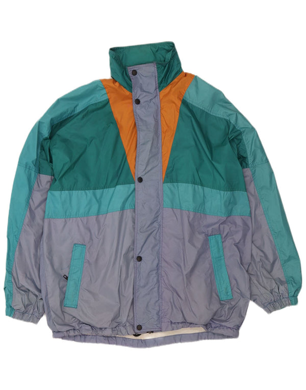 O'Kief Mens Hooded Loose Fit Rain Jacket UK 40 Large Green Colourblock